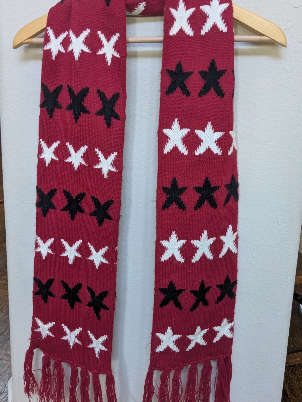 Hot Topic Red Scarf with Black and White Star Pattern